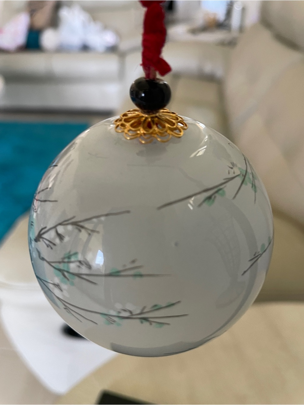 Willitts Design Hand-Painted Glass Hanging Orb with Blue Birds - Picture 2 of 4